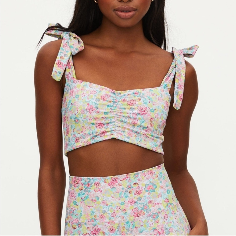 Beach Riot Pastel Floral Tie-Shoulder Crop Tank Top